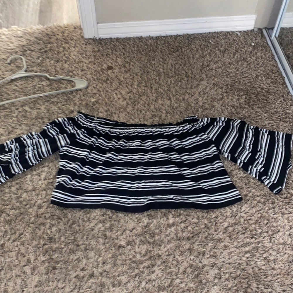 Off the shoulder striped blouse.